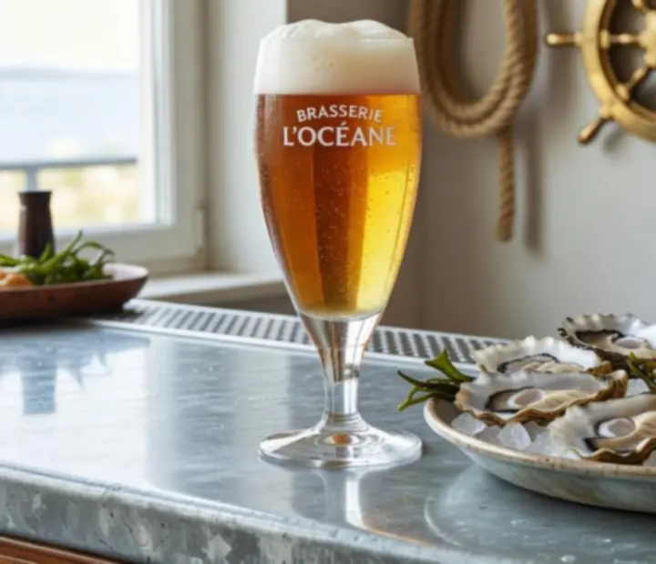 Bières servies avec un plateau d'huîtres et de fruits de mer